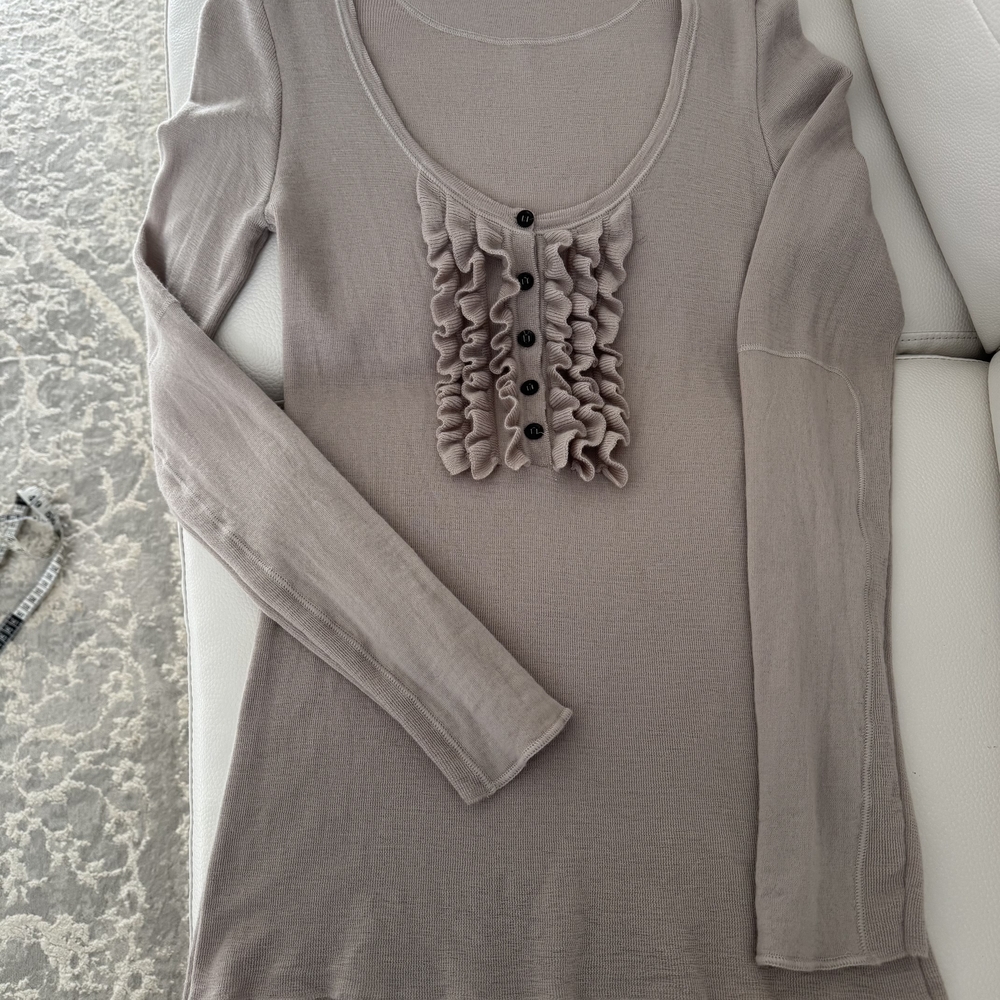 Elegant Taupe Ruffle Front Women's Top